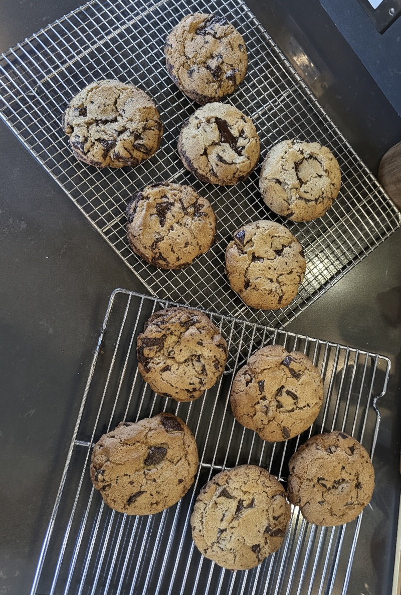 Gluten-free almond-flour chocolate-chip cookies on a rack